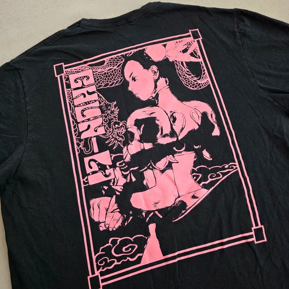 Street Fighter Chun-Li Graphic T-Shirt Mens XL Black Pink Anime Capcom Tee